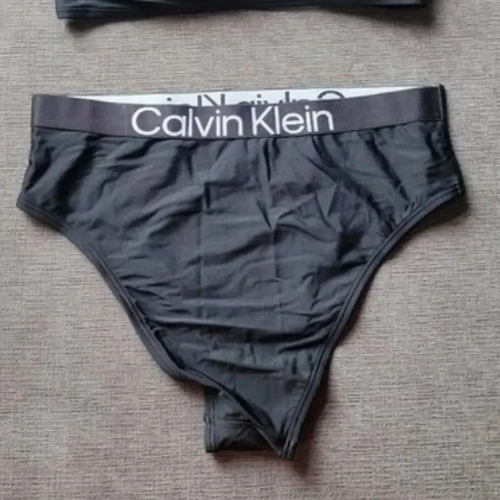 Calvin Klein Women's Black Logo Band High Waisted Swimsuit Bikini Bottom Size XL